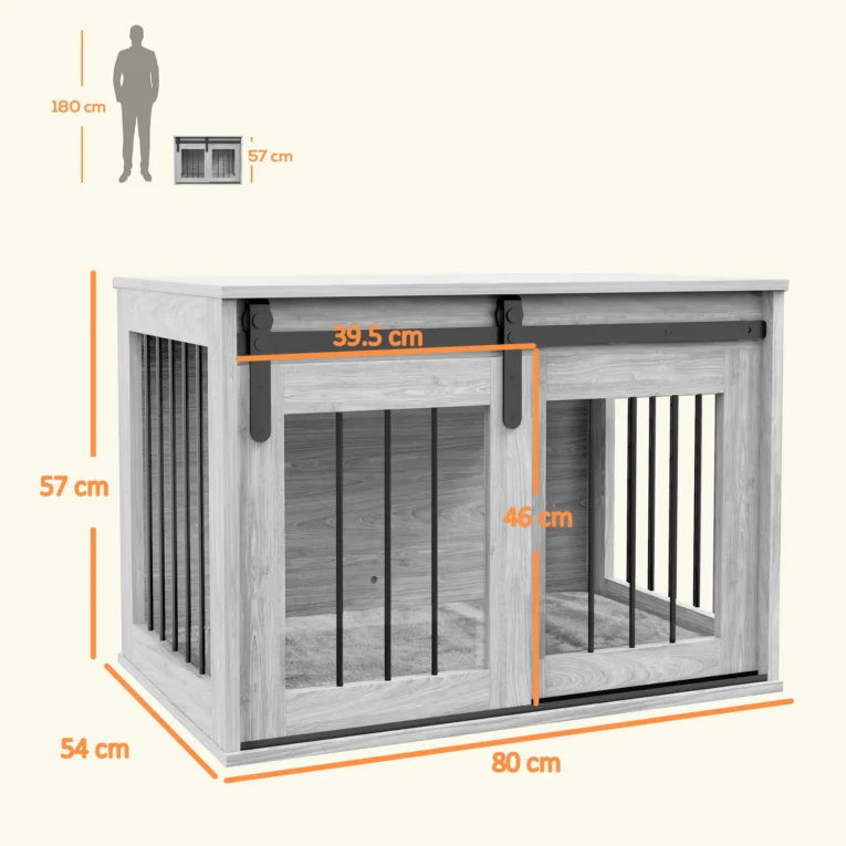 Compact Dog Crate with Sliding Door and Cushion – Grey, 80cm