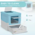 Folding Hooded Cat Litter Box with Scoop – Light Blue