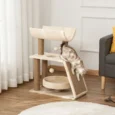Cat Tower with Curved Perch and Scratch Pad – Light Brown