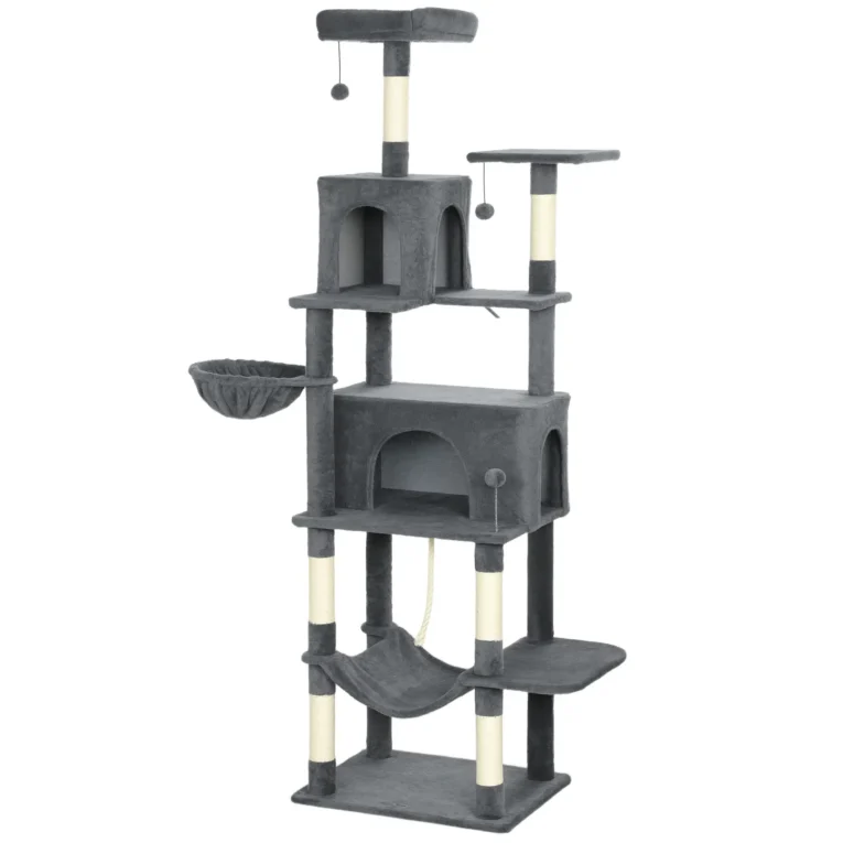 Tall Cat Activity Tower with Two Hammocks – Dark Grey, 202cm Tall Cat Activity Tower with Two Hammocks – Dark Grey, 202cm