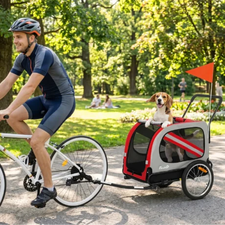 Convertible Dog Bicycle Trailer and Stroller – Red, 20kg