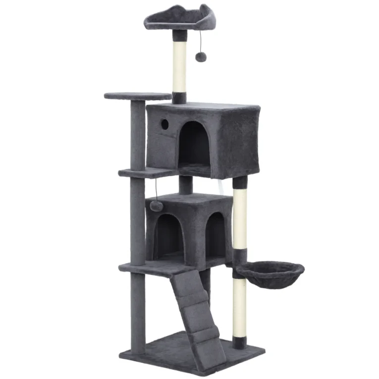 Cat Activity Tower with Two Hideaways – Dark Grey, 160cm Cat Activity Tower with Two Hideaways – Dark Grey, 160cm