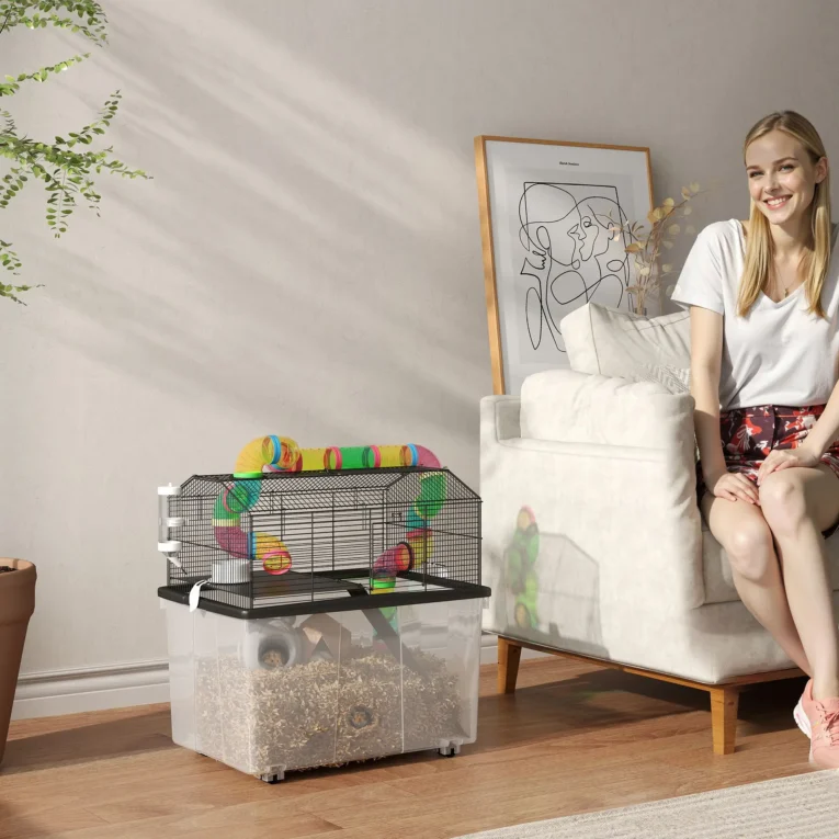Hamster cage 58L x 43W x 57Hcm – Multicoloured and black