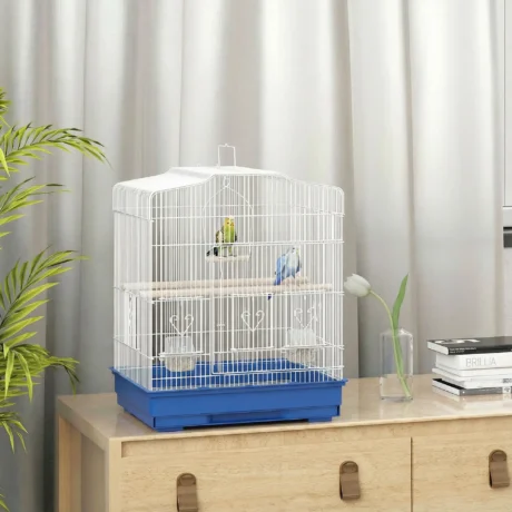Bird Cage with Perches and Swing &ndash; Blue and White, 59cm &ndash; detail 2
