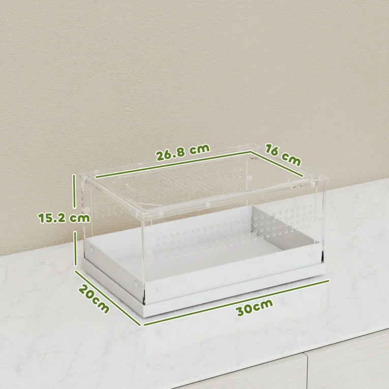 Acrylic Reptile Terrarium with Vents 30x20x15cm – Transparent, White
