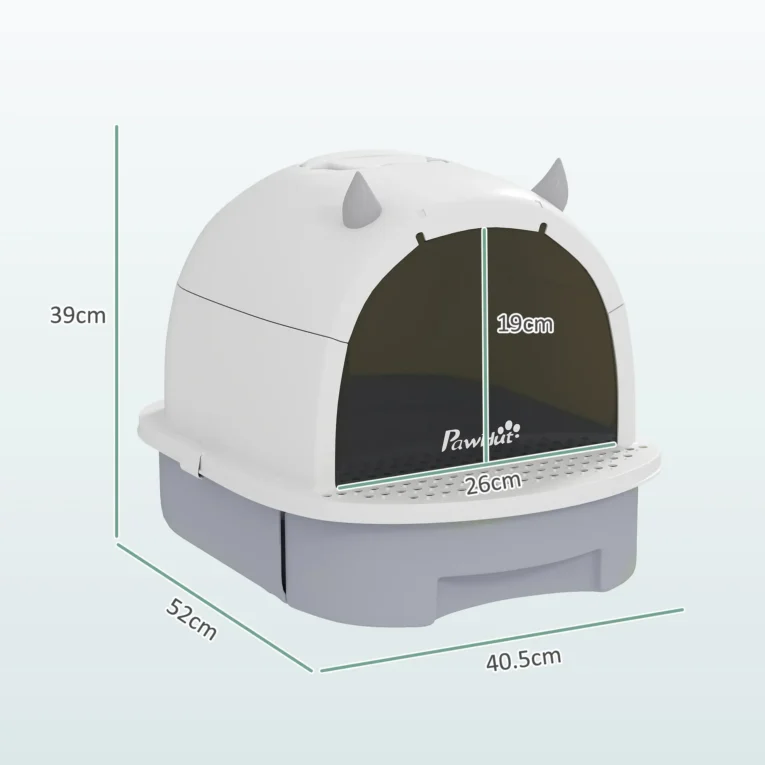 Covered Cat Litter Box with Drawer and Carry Handle – Grey, 52cm