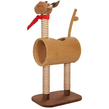 Deer-Style Cat Tower with Tunnel and Jute Posts – Brown, 98cm