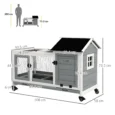 Wooden Rabbit Hutch with Tray and Wheels – Grey, 108cm