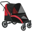 Large Four-Wheel Dog Stroller with Cushion – Red and Black, 30kg
