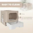 Hooded Cat Litter Box with Pull-Out Drawer – Khaki, 48cm