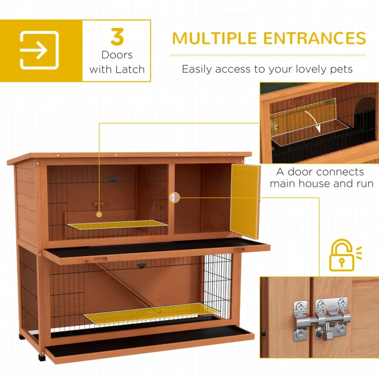 Two-Level Wooden Rabbit Hutch with Lower Run – Orange, 120cm