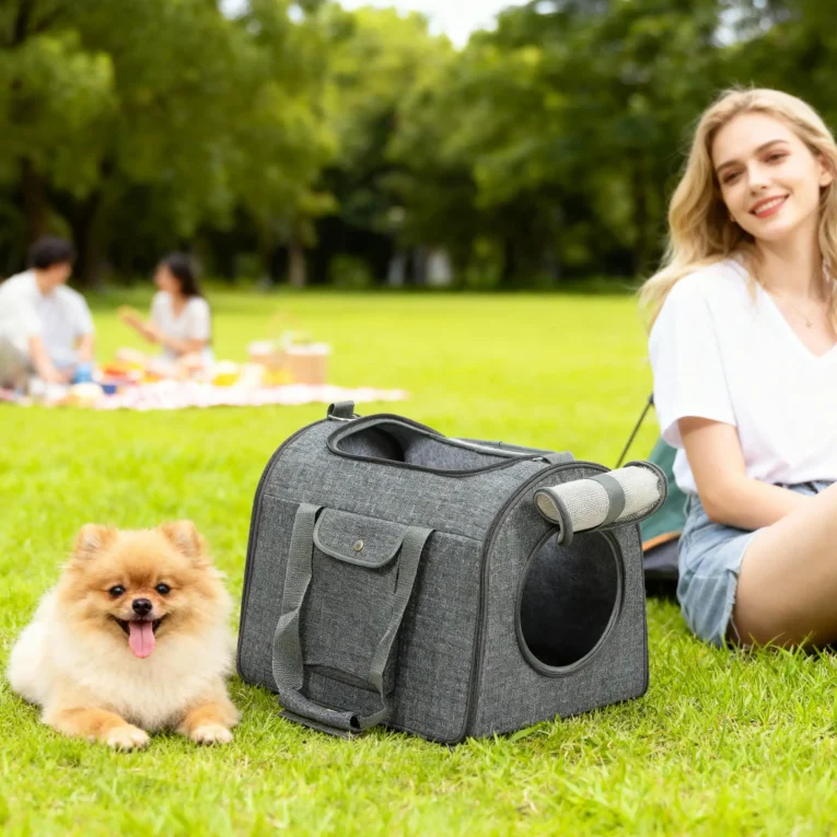 Folding Soft Pet Carrier with Shoulder Strap – Dark Grey, 42cm