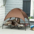 Raised Dog Bed with Canopy – Brown, 122 × 92cm