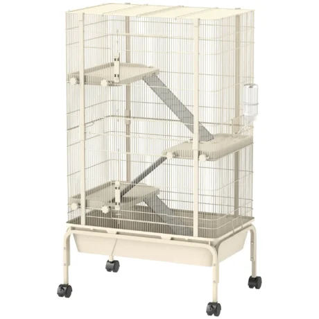 Four-Level Small-Animal Cage with Ramps and Wheels &ndash; Beige