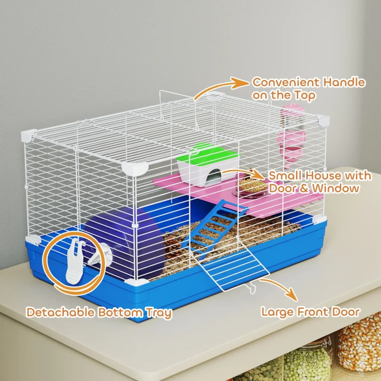Portable Hamster Cage 2-Tier with Wheel – Blue and White Portable Hamster Cage 2-Tier with Wheel – Blue and White
