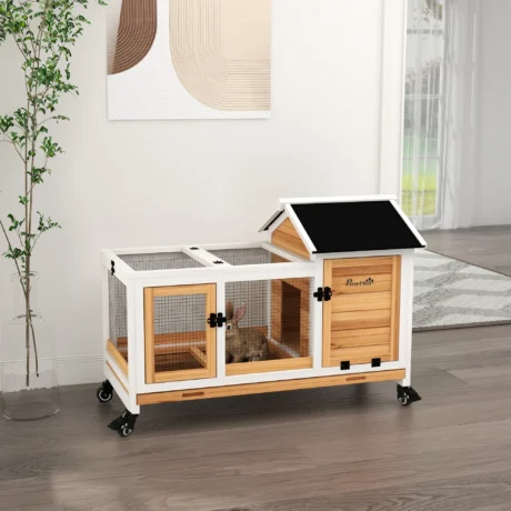 Wheeled Rabbit Resting Hutch with Run – Yellow