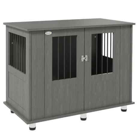 Dog Crate Side Table with Double Doors – Grey, 95cm