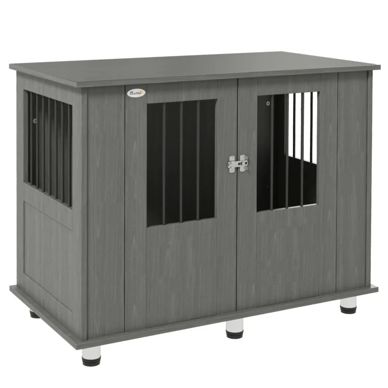 Dog Crate Side Table with Double Doors – Grey, 95cm