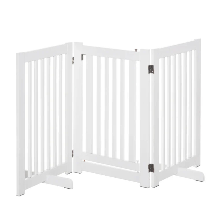 Freestanding Dog Gate Wood Expandable Barrier – White Freestanding Dog Gate Wood Expandable Barrier – White