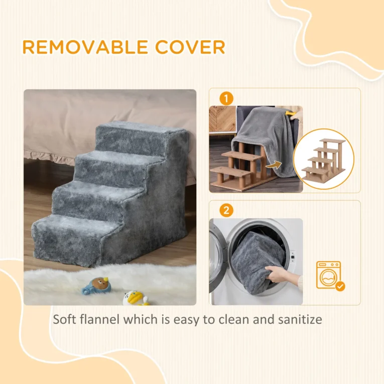 Dog Stairs Plush Cover for High Bed – Light grey
