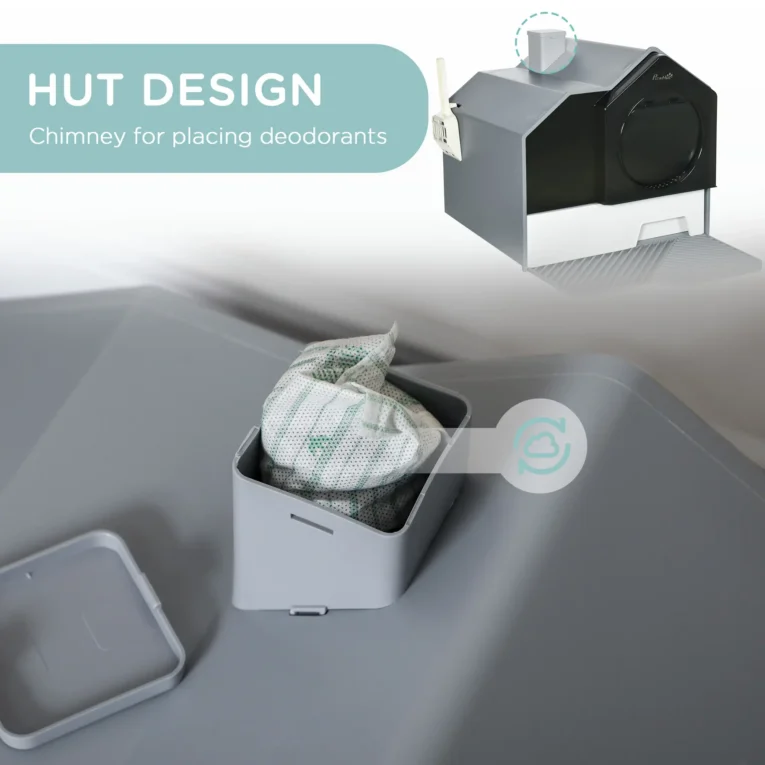 Hut-Style Cat Litter Box with Drawer – Grey