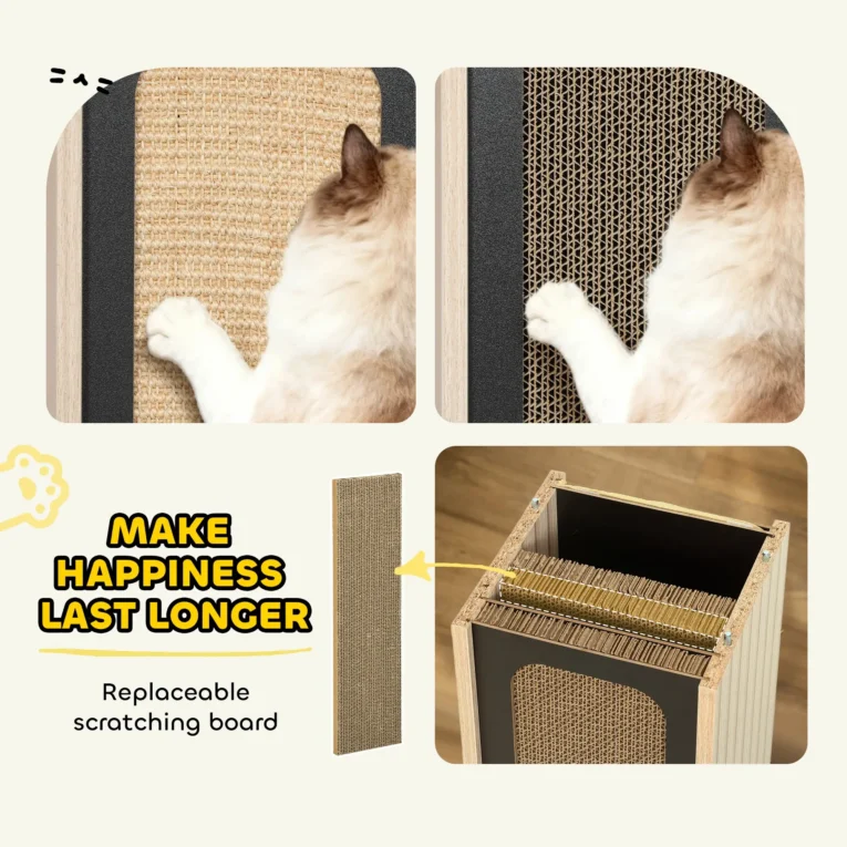 Cat Scratching Column with Top Perch and Replaceable Board – Oak, 63cm Cat Scratching Column with Top Perch and Replaceable Board – Oak, 63cm