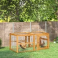 Wooden Chicken Run with Perches and Multiple Doors – Natural, 140cm