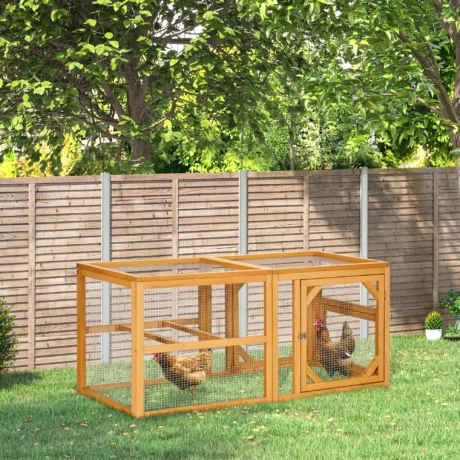 Wooden Chicken Run with Perches and Multiple Doors – Natural, 140cm