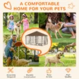 Outdoor Dog Enclosure with Canopy and Rotating Bowls – Brown, 211cm