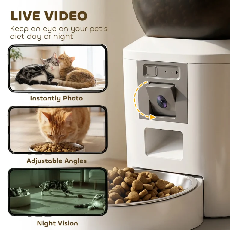 Wi-Fi Pet Feeder with Camera and Two-Way Audio – White, 4L