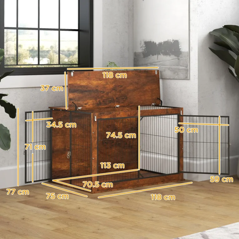 XL Dog Crate Furniture with Opening Top – Rustic Brown, 118cm XL Dog Crate Furniture with Opening Top – Rustic Brown, 118cm