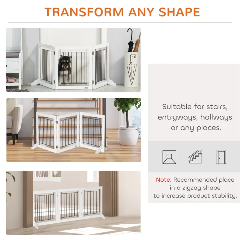 Three-Panel Freestanding Dog Gate – White, 61cm