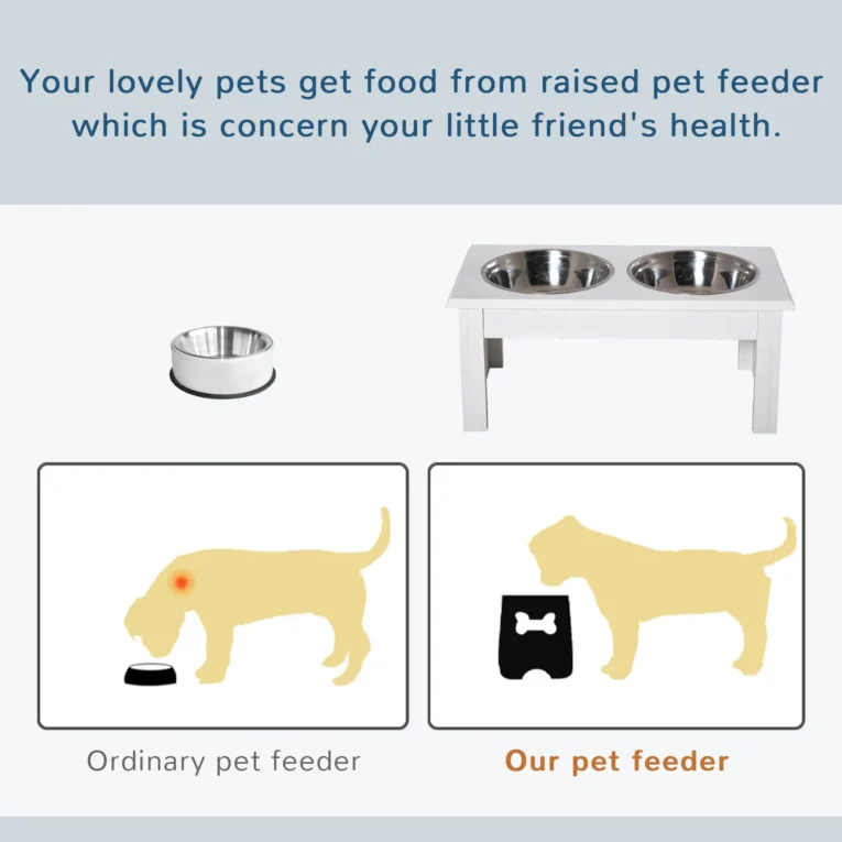 Raised Dog Feeding Bowls Stand Stainless Steel 44x24cm – White Raised Dog Feeding Bowls Stand Stainless Steel 44x24cm – White