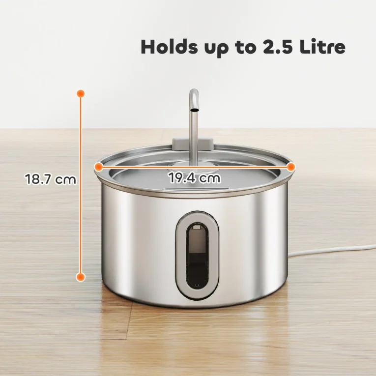 Stainless Steel Cat Drinking Fountain – 2.5L with Level Window Stainless Steel Cat Drinking Fountain – 2.5L with Level Window