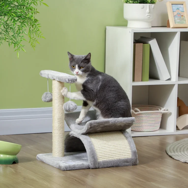 Compact Cat Activity Centre with Rotating Bar – Light Grey
