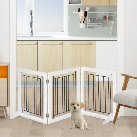 Three-Panel Freestanding Dog Gate – White, 61cm