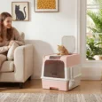 Enclosed Cat Litter Box with Drawer and Scoop – Pink, 48cm