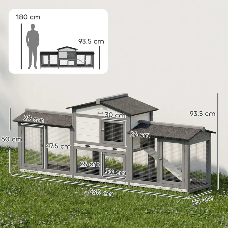 2-Tier Rabbit Hutch Outdoor Plastic Tray Ramp 230cm – Light Grey, Dark Grey, Black