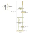 Floor-to-Ceiling Cat Climbing Tower with Hammock – Beige, 230–250cm