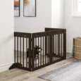 Four-Panel Freestanding Pine Dog Gate with Feet – Brown, 204cm
