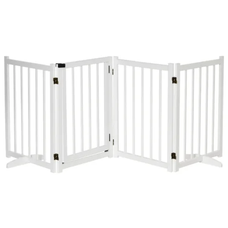 Four-Panel Freestanding Wooden Pet Gate – White, 80cm