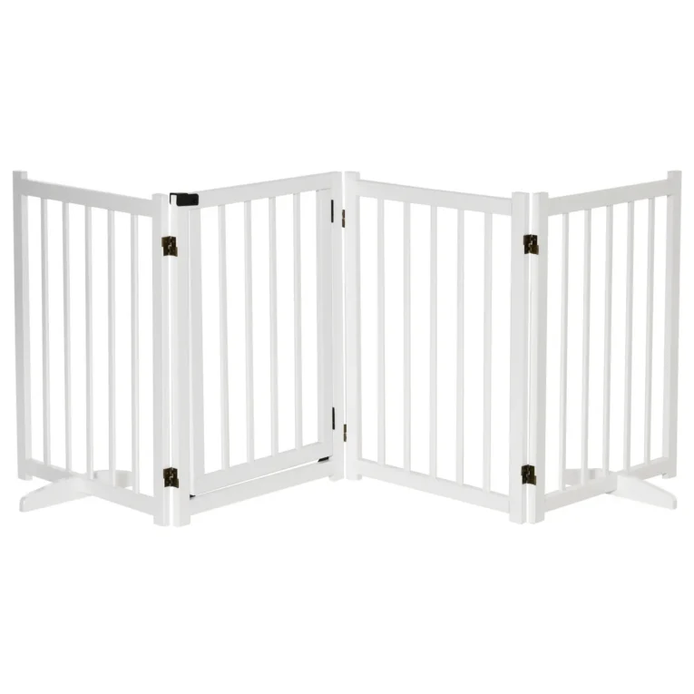 Four-Panel Freestanding Wooden Pet Gate – White, 80cm