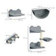 4PC Wall-Mounted Cat Shelves with Hammock – Grey and cream
