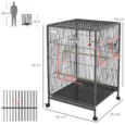 Compact Bird Cage with Wheels, Perches and Swing – Grey