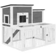 Wooden Rabbit Hutch with Run and Opening Roof – Grey, 97cm