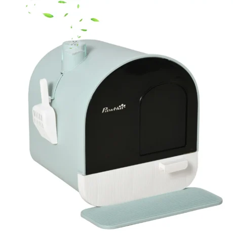 Covered Cat Litter Box with Filter and Scoop – Green