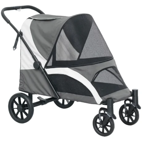 Large Folding Dog Stroller with Cushion – Dark Grey, 25kg