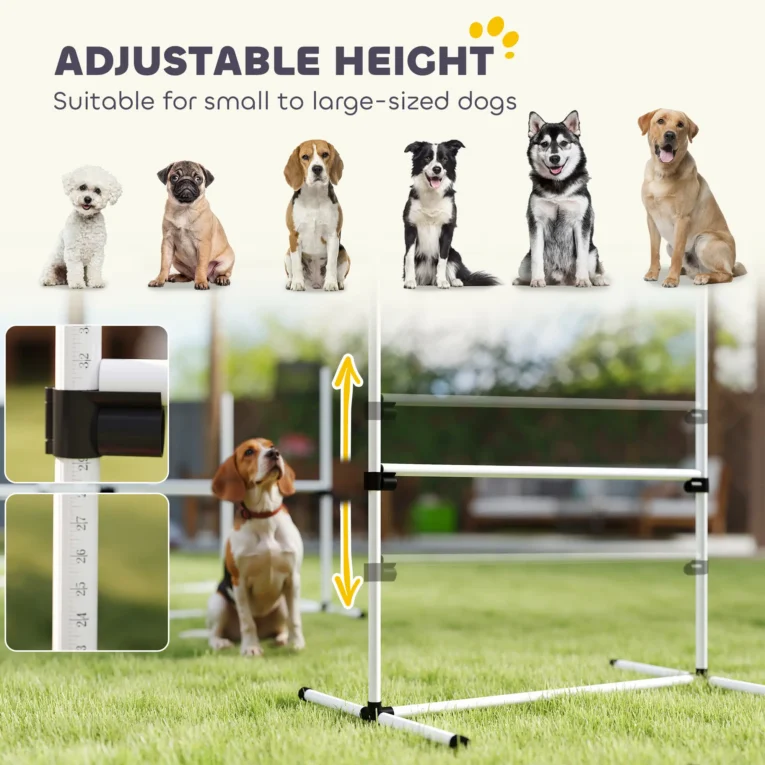 Four Adjustable Dog Agility Jumps with Carry Bag – White