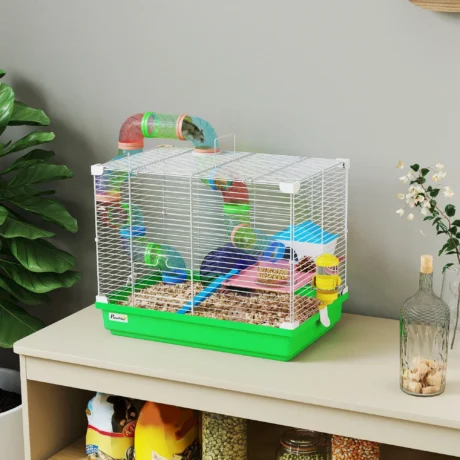 2-Tier Hamster Cage with Tunnel Wheels Ladder Dwarf &ndash; Green and white &ndash; product view 2