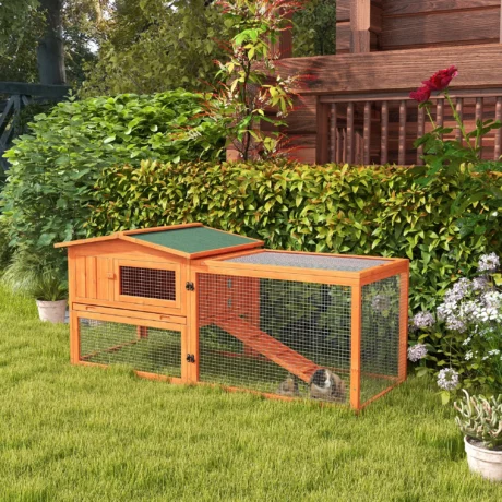 Rabbit Hutch Wooden Outdoor Cage 156x58cm – Orange